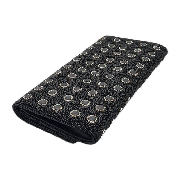 Deepa Gurnani Pattern Handmade Bead/Crystal Evening Bag Clutch Black NEW FLAWS - Picture 7 of 15